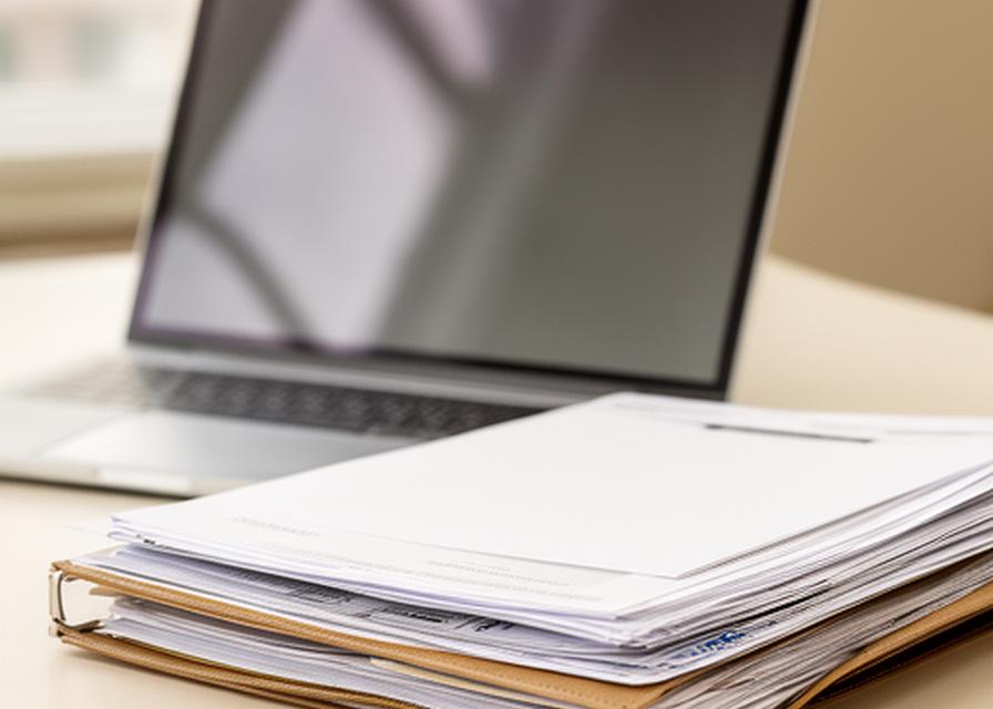 Carpeta de expedientes jurídicos y portátil abierto en una oficina tranquila